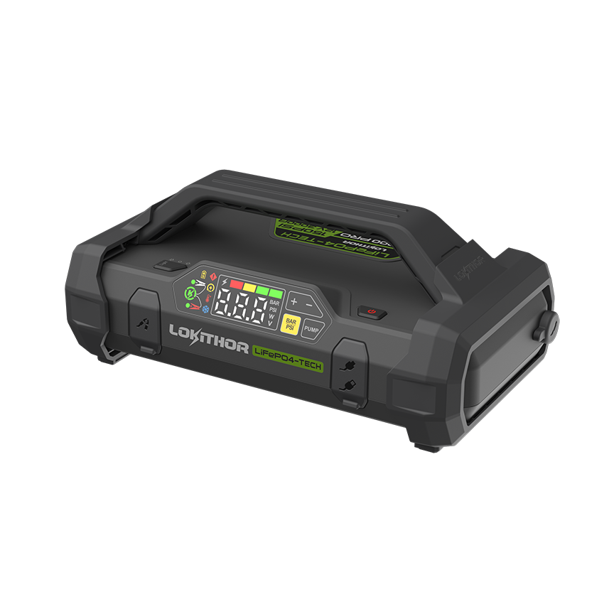 LOKITHOR Roadside 4-in-1 Multifunction Rescue Jump Starter Pack 3000A @ 12v + 300lm LED Torch + Digital Air Pump Compressor + USB Power Bank