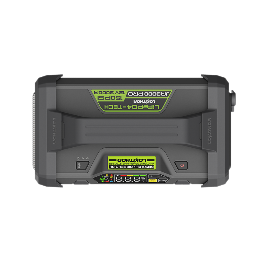 LOKITHOR Roadside 4-in-1 Multifunction Rescue Jump Starter Pack 3000A @ 12v + 300lm LED Torch + Digital Air Pump Compressor + USB Power Bank