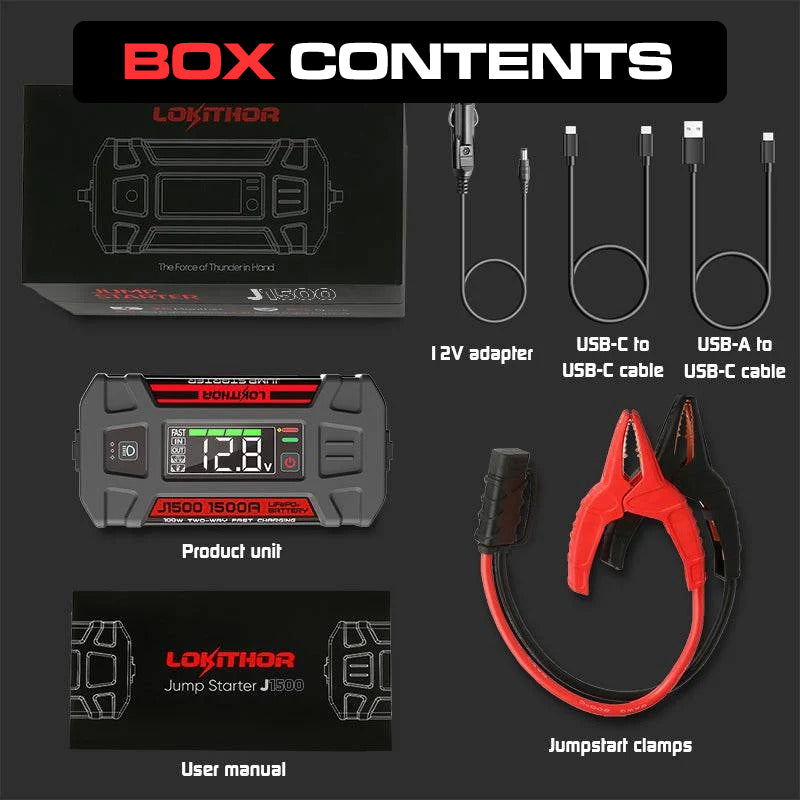 LOKITHOR Marvel 3-in-1 Multifunction Rescue Jump Starter Pack 1500A @ 12v + LED Torch + USB Power Bank - LiFePO4 Tech
