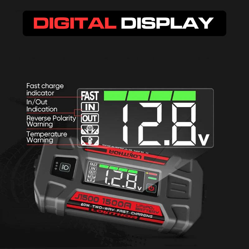 LOKITHOR Marvel 3-in-1 Multifunction Rescue Jump Starter Pack 1500A @ 12v + LED Torch + USB Power Bank - LiFePO4 Tech