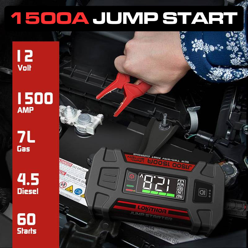 LOKITHOR Marvel 3-in-1 Multifunction Rescue Jump Starter Pack 1500A @ 12v + LED Torch + USB Power Bank - LiFePO4 Tech