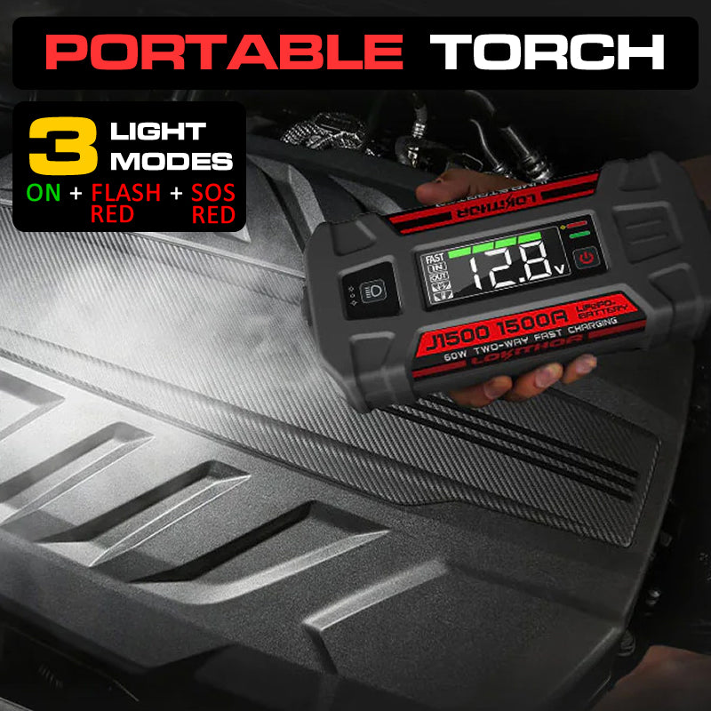 LOKITHOR Marvel 3-in-1 Multifunction Rescue Jump Starter Pack 1500A @ 12v + LED Torch + USB Power Bank - LiFePO4 Tech