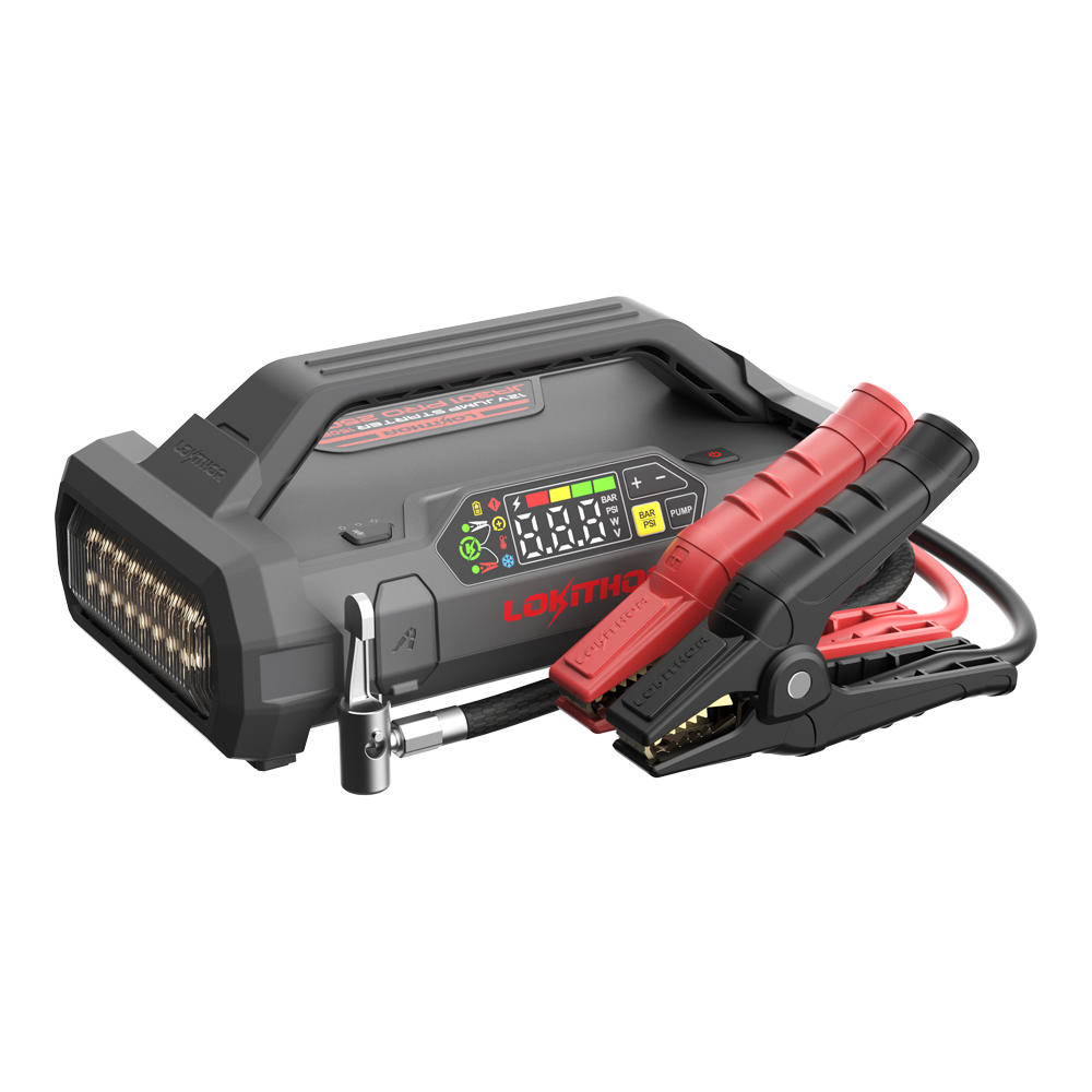 LOKITHOR Essential 4-in-1 Multifunction Rescue Jump Starter Pack 2500A @ 12v + Digital Air Pump Compressor + LED Torch + USB Power Bank
