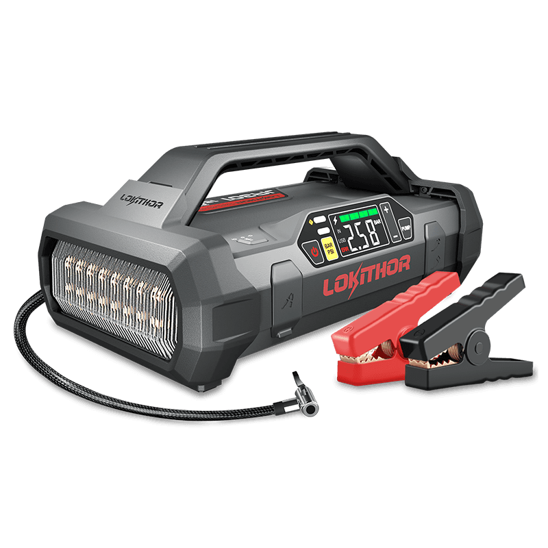 LOKITHOR Essential 4-in-1 Multifunction Rescue Jump Starter Pack 2000A @ 12v + Digital Air Pump Compressor + LED Torch + USB Power Bank