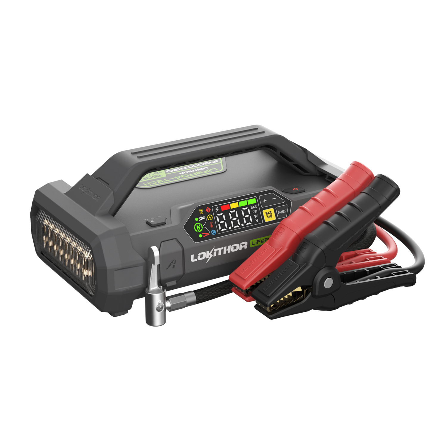 LOKITHOR Roadside 4-in-1 Multifunction Rescue Jump Starter Pack 3000A @ 12v + 300lm LED Torch + Digital Air Pump Compressor + USB Power Bank