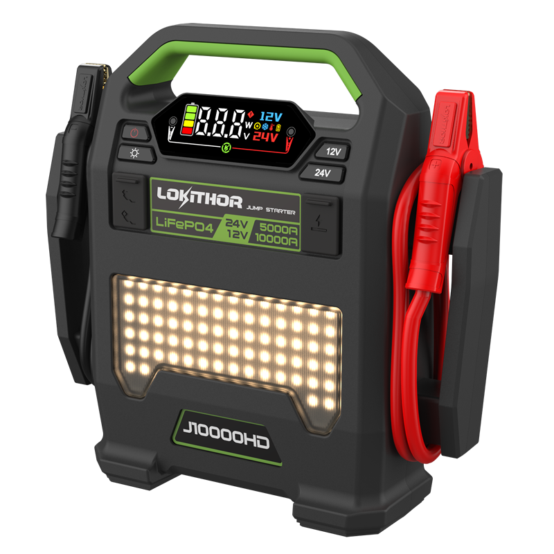 LOKITHOR Big Dog 3-in-1 Heavy Duty Multifunction Rescue Jump Starter 10000A @ 12v & 5000A @ 24v + LED Spotlight + USB Power Bank - LiFePO4 Tech