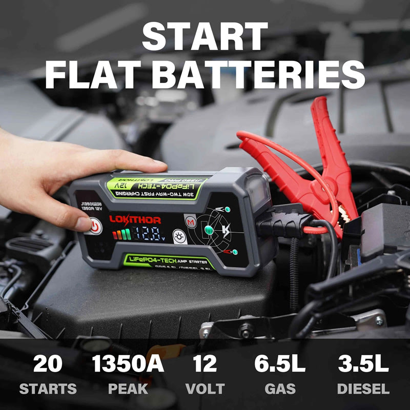 LOKITHOR Joey 3-in-1 Multifunction Rescue Jump Starter Pack 1350A @ 12v + LED Torch + USB Power Bank - LiFePO4 Tech