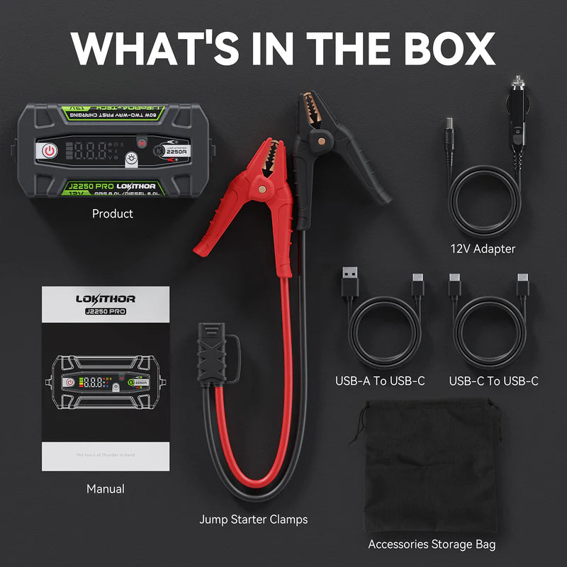 LOKITHOR Marvel 3-in-1 Multifunction Rescue Jump Starter Pack 2250A @ 12v + LED Torch + USB Power Bank - LiFePO4 Tech